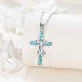wholesale 925 Sterling Silver Turquoise Inlay Infinity Heart Cross Pendant Necklace for Women Girls Christian Gift 45cm Chain Length-0-3