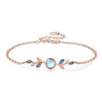 wholesale 925 Sterling Silver Moonstone Leaf Bracelet With Blue Enamel And Rose Gold Plating-C-Rose Gold