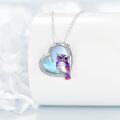 wholesale 925 Sterling Silver Purple Owl on Blue Moon Stone Heart Pendant Necklace for Women-0-5
