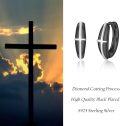 wholesale 925 Sterling Silver Black Onyx Cross Huggie Hoops for Women and Men - Christian Jewelry-0-5