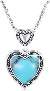 wholesale 925 Sterling Silver Heart-Shaped Turquoise Stone Pendant Necklace-01-Heart Turquoise