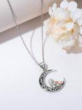 wholesale 925 Sterling Silver Moon and Cat Heart Pendant Necklace for Women-0-3