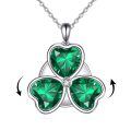 wholesale 925 Sterling Silver Shamrock Clover Pendant Necklace Green Heart Crystal For Women-0-0