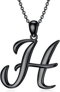wholesale Sterling Silver 26 Letter Pendant Necklace-Letter H-black gold plated