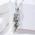 wholesale 925 Sterling Silver Lightning Bolt Necklace with Abalone Shell Wave and Leopard Print Skull Pendant-0-2