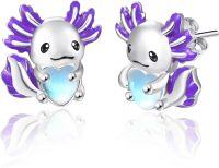 wholesale 925 Sterling Silver Purple Moonstone Axolotl Heart Stud Earrings Gift for Her-Purple