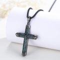 wholesale 925 Sterling Silver Black Plated Turquoise Inlay Cross Pendant Necklaces for Men Christian Gifts-0-4