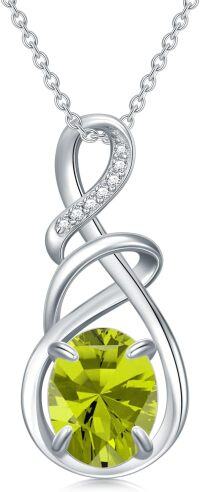 wholesale Sterling Silver Infinity Birthstone Pendant Necklace for Women-08-Peridot