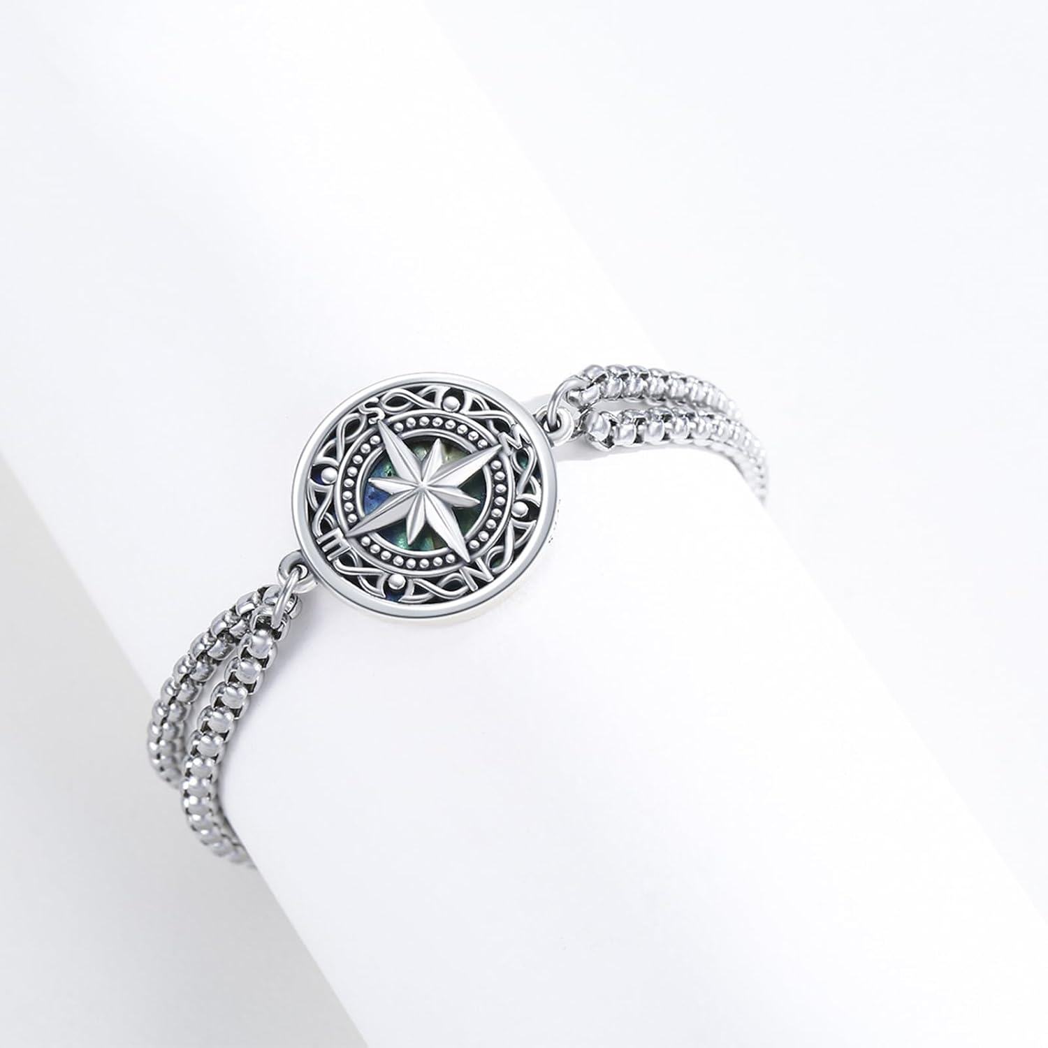  Sterling Silver Celtic Compass Bracelet for Women with Stone -0-4