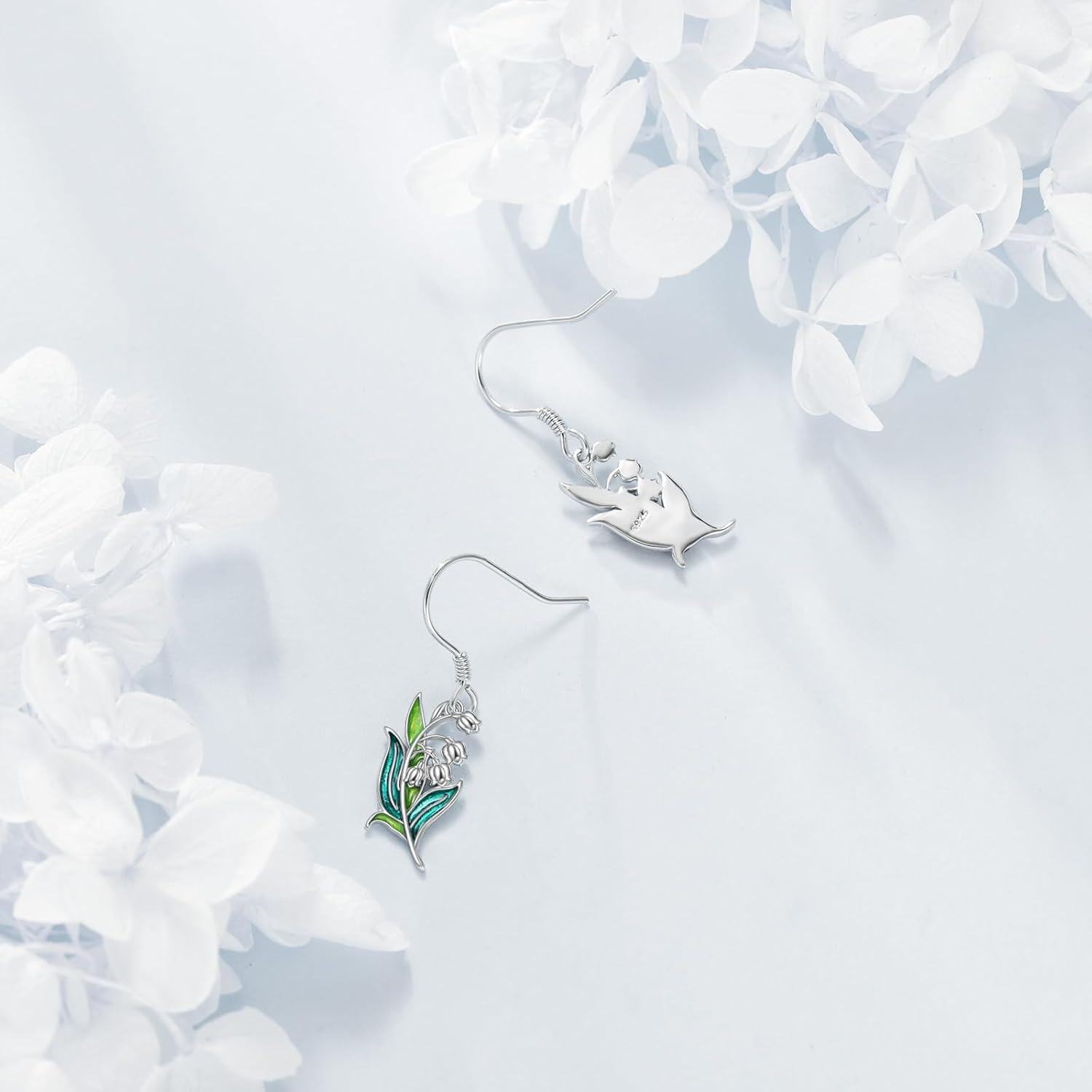 wholesale 925 Sterling Silver Green Enamel Flower Drop Earrings-0-2