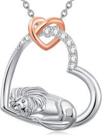 wholesale 925 Sterling Silver Heart Shaped Pendant with Sleeping Lion Charm Necklace-Lion