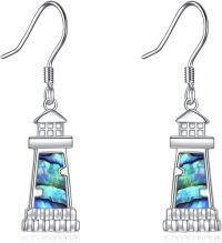 wholesale 925 Sterling Silver Abalone Shell Lighthouse Drop Earrings - Yoga Jewelry (4 cm)-Lighthouse