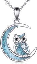 wholesale 925 Sterling Silver Turquoise Crescent Moon Owl Pendant Necklace-0-0