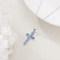 wholesale 925 Sterling Silver Blue Glitter Wave Patterned Cross Pendant Necklace for Women Men Christmas Gift-0-3