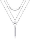 wholesale 925 Sterling Silver Layered Bar & Disc Charm Necklace with CZ Accents-0-0