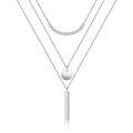 wholesale 925 Sterling Silver Layered Bar & Disc Charm Necklace with CZ Accents-0-0