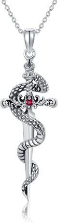 wholesale 925 Sterling Silver Red Ruby Snake Charm Pendant Necklace - Gifts for Her-0-0