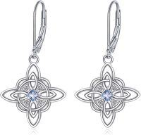 wholesale 925 Sterling Silver Birthstone Witches Knot Dangle Leverback Earrings for Women-March-Aquamarine