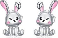 wholesale 925 Sterling Silver Bunny Studs - Adorable Pink-Eared Rabbit Earring Set for Women Girls Easter Gift Idea-Rabbit