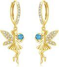 wholesale 925 Sterling Silver Blue Crystal Fairy Angel Dangle Drop Earrings for Women-0-0