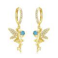 wholesale 925 Sterling Silver Fairy Earrings With Blue Gem And Crystal Wings-0-0