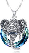 wholesale 925 Sterling Silver & Blue Crystal Elephant Pendant Necklace - Fashionable s for Her-0-0