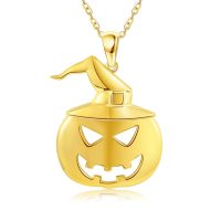 wholesale Gold Pumpkin Witch Hat Pendant Necklace - 925 Sterling Silver Halloween Costume s for Women-GOLD