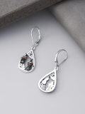 wholesale 925 Sterling Silver Witch Hat Black Cat Teardrop Dangle Earrings for Women Girls Halloween  4cm Long-0-2