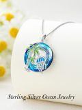 TOUPOP Sterling Silver Blue Opal Tropical Palm Tree Jellyfish Pendant Necklace-0-2
