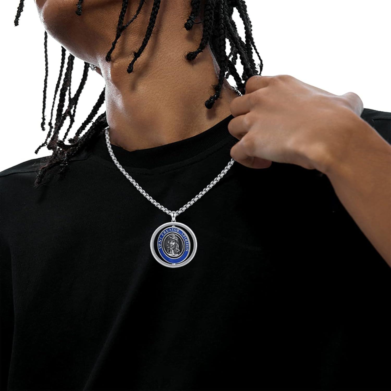 925 Sterling Silver Veni Creator Spiritus Catholic Saint Medal Pendant Necklace for Protection Gifts for Men & Women-0-1