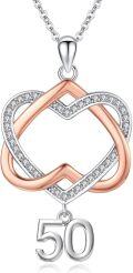 wholesale 925 Sterling Silver Double Heart with Number 50 Charm Pendant Necklace s for Women and Girls-0-0