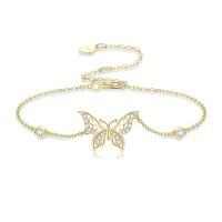 wholesale 14k Gold Butterfly Bracelet Wholesale With Crystal Accents And Adjustable Chain-Butterfly