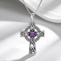 wholesale 925 Sterling Silver Purple Amethyst Celtic Knot Cross Pendant Necklace for Women-0-4