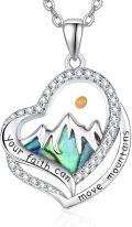 wholesale 925 Sterling Silver Heart-Shaped Mountain Pendant with Yellow Stone and Abalone Shell Inlay - Christian Jewelry for Women-0-0
