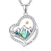 wholesale 925 Sterling Silver Heart-Shaped Mountain Pendant with Yellow Stone and Abalone Shell Inlay - Christian Jewelry for Women-A0-Heart Mustard Seed Necklace