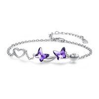 wholesale 925 Sterling Silver Butterfly Crystal Bracelet - Mom Daughter Matching Jewelry Christmas Gifts for Women & Girls-undefined