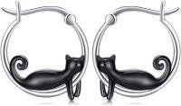 wholesale 925 Sterling Silver Cat Huggie Hoop Earrings for Women s-Black Cat-2