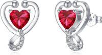 wholesale 925 Sterling Silver 12 Months Birthstone Stethoscope Heart Stud Earrings for Women-Purplish Red