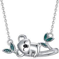 wholesale 925 Sterling Silver Koala Bear with Leaves Pendant Necklace s for Women-Koala