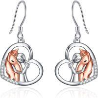 wholesale 925 Sterling Silver Heart-Shaped Unicorn and Girl Charm Dangle Earrings - Gifts for Her-Horse with Women Earrings