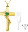 wholesale 925 Sterling Silver Gold & Sterling Silver Cross Urn Necklace with Birthstone – Infinity Engraved 'I Love You Forever' – Holds Ashes, Hair, Flowers – Cremation Jewelry Gift for Women, Men, Pet – 1.35mm Chain-0-0