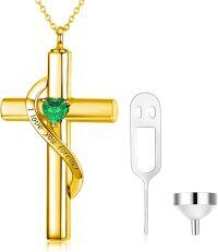 wholesale 925 Sterling Silver Gold & Sterling Silver Cross Urn Necklace with Birthstone – Infinity Engraved 'I Love You Forever' – Holds Ashes, Hair, Flowers – Cremation Jewelry Gift for Women, Men, Pet – 1.35mm Chain-E-Gold May