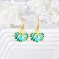 wholesale 925 Sterling Silver Plated Gold  Blue Enamel Scallop Shell Leverback Earrings-0-2