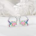 wholesale 925 Sterling Silver Hummingbird Flower Enamel Twist Loop Earrings  for Women-0-2