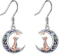 wholesale 925 Sterling Silver Moon Fox Abalone Shell Dangle Drop Earrings for Women -moon fox