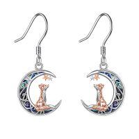 wholesale 925 Sterling Silver Moon Fox Abalone Shell Dangle Drop Earrings for Women -moon fox