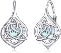 wholesale 925 Sterling Silver Celtic Knot Moonstone Drop Earrings with Blue Stone and CZ Accents-Irish Celtic