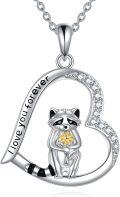 wholesale 925 Sterling Silver Raccoon Heart Pendant Necklace with Cubic Zirconia Stones and Engraved Message I Love You Forever - Perfect Gift for Her-0-0