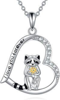 wholesale 925 Sterling Silver Raccoon Heart Pendant Necklace with Cubic Zirconia Stones and Engraved Message I Love You Forever - Perfect Gift for Her-Raccoon