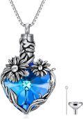 wholesale TOUPOP Sunflower Urn Necklace For Ashes 925 Sterling Silver Heart Blue Crystal Cremation Jewelry For Ashes Memorial Pendant Keepsake Jewelry Gifts For Women -0-0